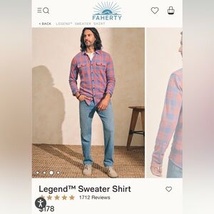 Faherty Mens’s Legend Sweater Shirt - Rose Blue Check Size Large.